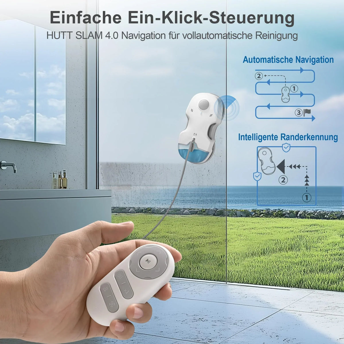 Robot limpiacristales HUTT S7 con función de pulverización activa, potencia de succión de 6500 Pa, almohadilla flotante 3D, depósito de 80 ml, protección múltiple y 8 paños