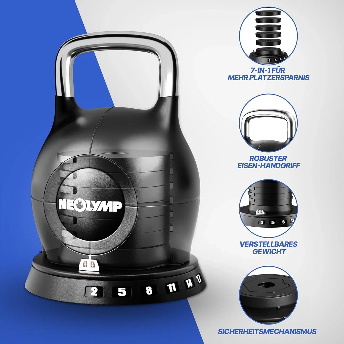 Kettlebell ajustable 7 en 1 de 2 a 20 kg para entrenamiento de cuerpo completo con mango de acero inoxidable resistente y sistema de pesas