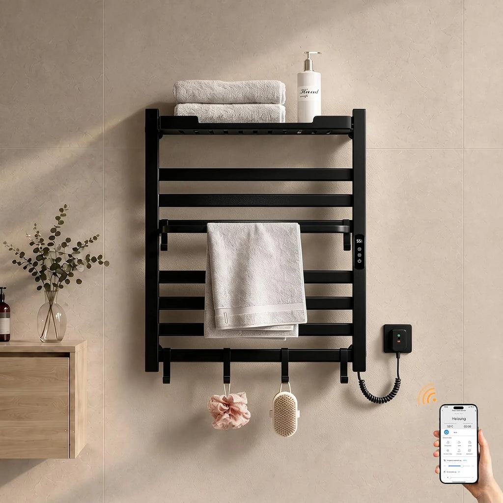 Grzejnik łazienkowy elektryczny z półką 700 × 600 mm233 W Czarny