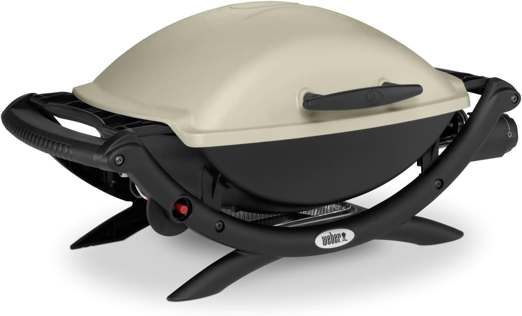 Barbacoa de gas Weber Q2000, superficie de cocción de 54 x 39 cm, barbacoa portátil, 1 quemador, con mesas laterales plegables, parrilla de hierro fundido vitrificado dividida en 2 partes - Titanio (53060079)