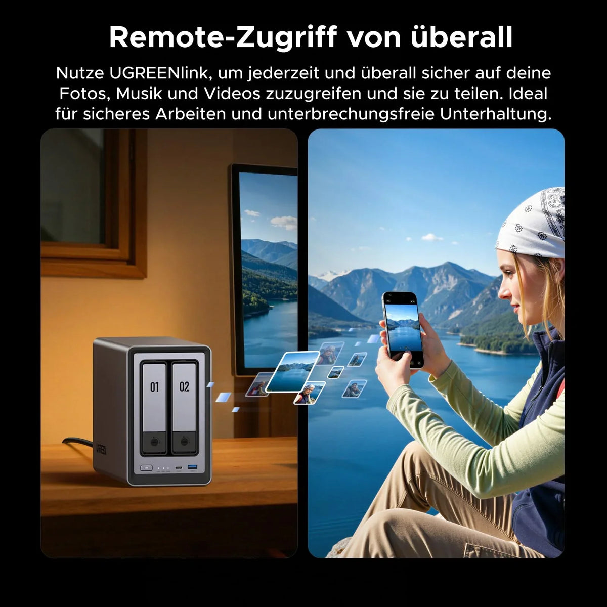 UGREEN NASync DXP2800 NAS de 2 bahías sin HDD, Intel N100, 2.5 GbE, 8 GB DDR5, 2x M.2 NVMe, 4K HDMI, Docker, máquinas virtuales, IA