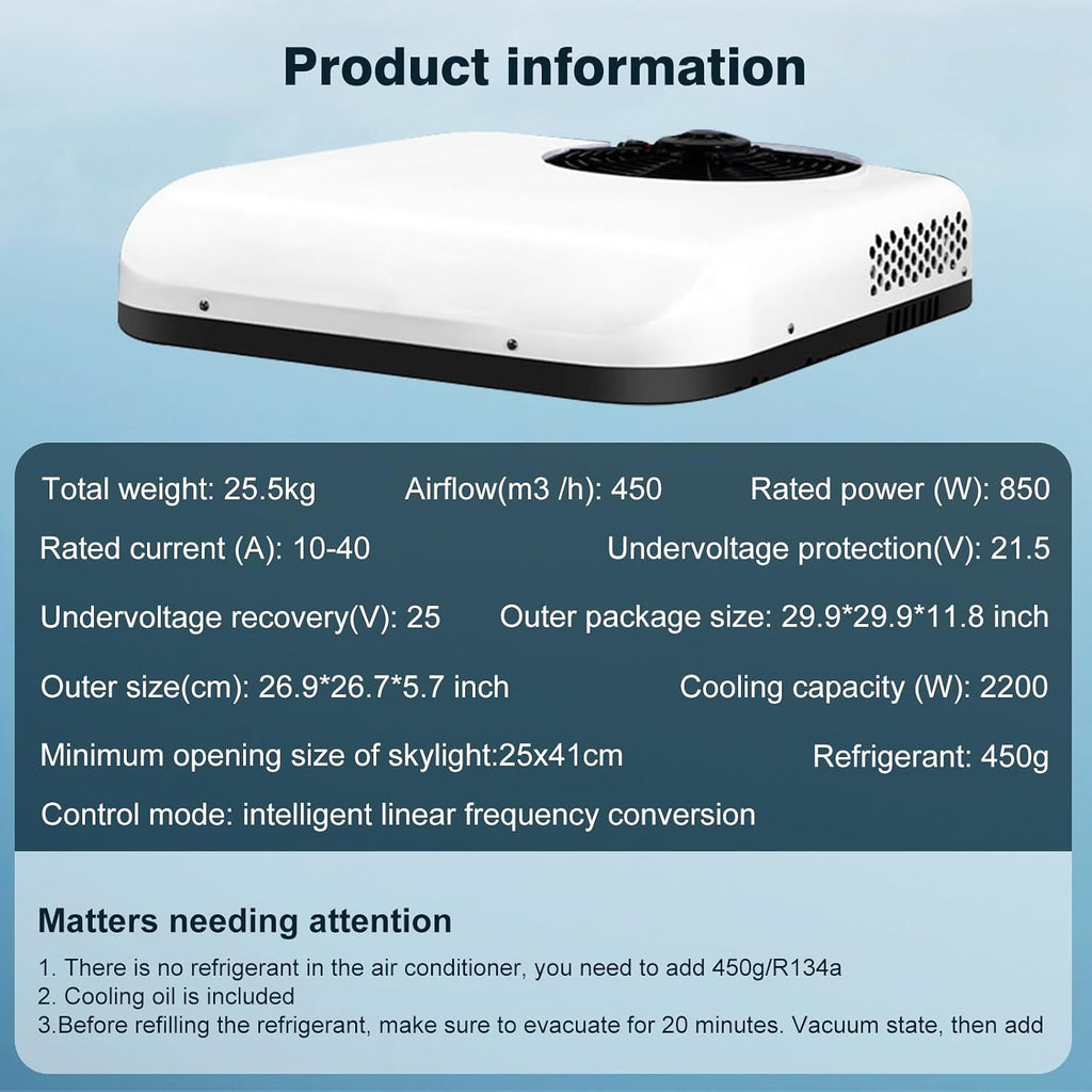 Aire acondicionado de techo inverter ultradelgado para autocaravanas, caravanas, camping, camiones y furgonetas (solo refrigeración, 12 V)
