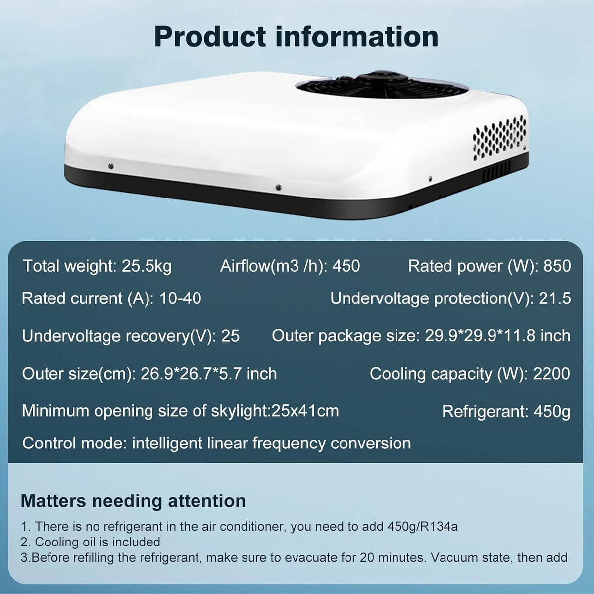 Aire acondicionado de techo inverter ultradelgado para autocaravanas, caravanas, camping, camiones y furgonetas (solo refrigeración, 12 V)