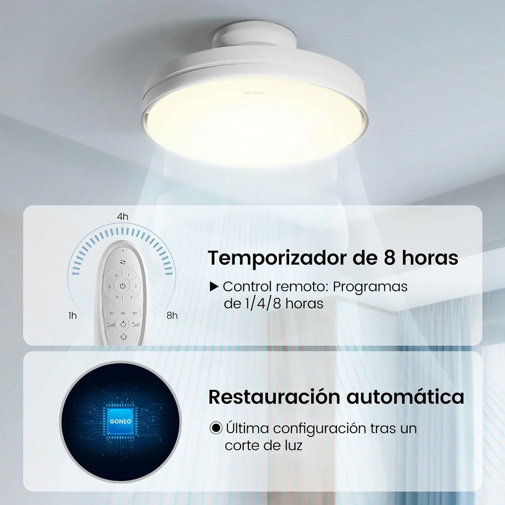 Ventilador de techo silencioso sin aspas con luz regulable, motor DC de 30W, luz LED CCT de 3000-5700K (60W total), con mando a distancia, 6 velocidades, temporizador y función de memoria, apto para salón y dormitorio.