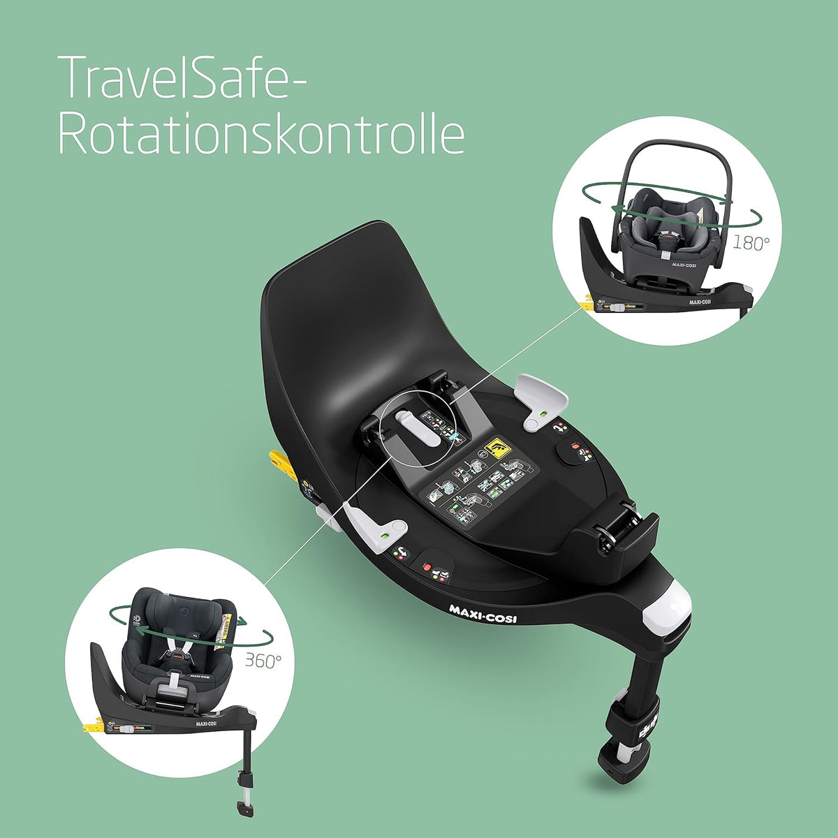 Base Maxi-Cosi FamilyFix 360 i-Size, sistema de asiento de coche giratorio, estación ISOFIX 360 grados, 0–4 años (40–105 cm), rotación FlexiSpin con una sola mano, control de rotación TravelSafe, Click & Go, negro