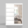 Armario corredero ML Furniture de 150 cm con espejo, armario para dormitorio, armario multiusos para salón - 150 x 200 x 58 cm; color: blanco, armario de puertas correderas