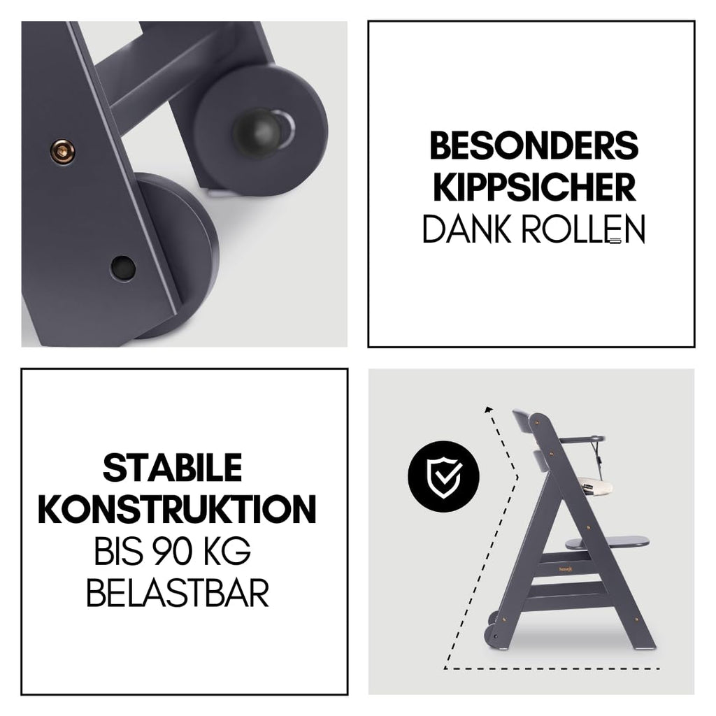 hauck Trona Beta+ Newborn Set Premium Dark Grey - Set de trona para bebé desde el nacimiento con accesorio para recién nacido Bouncer, cojín de asiento y bandeja - Gris oscuro