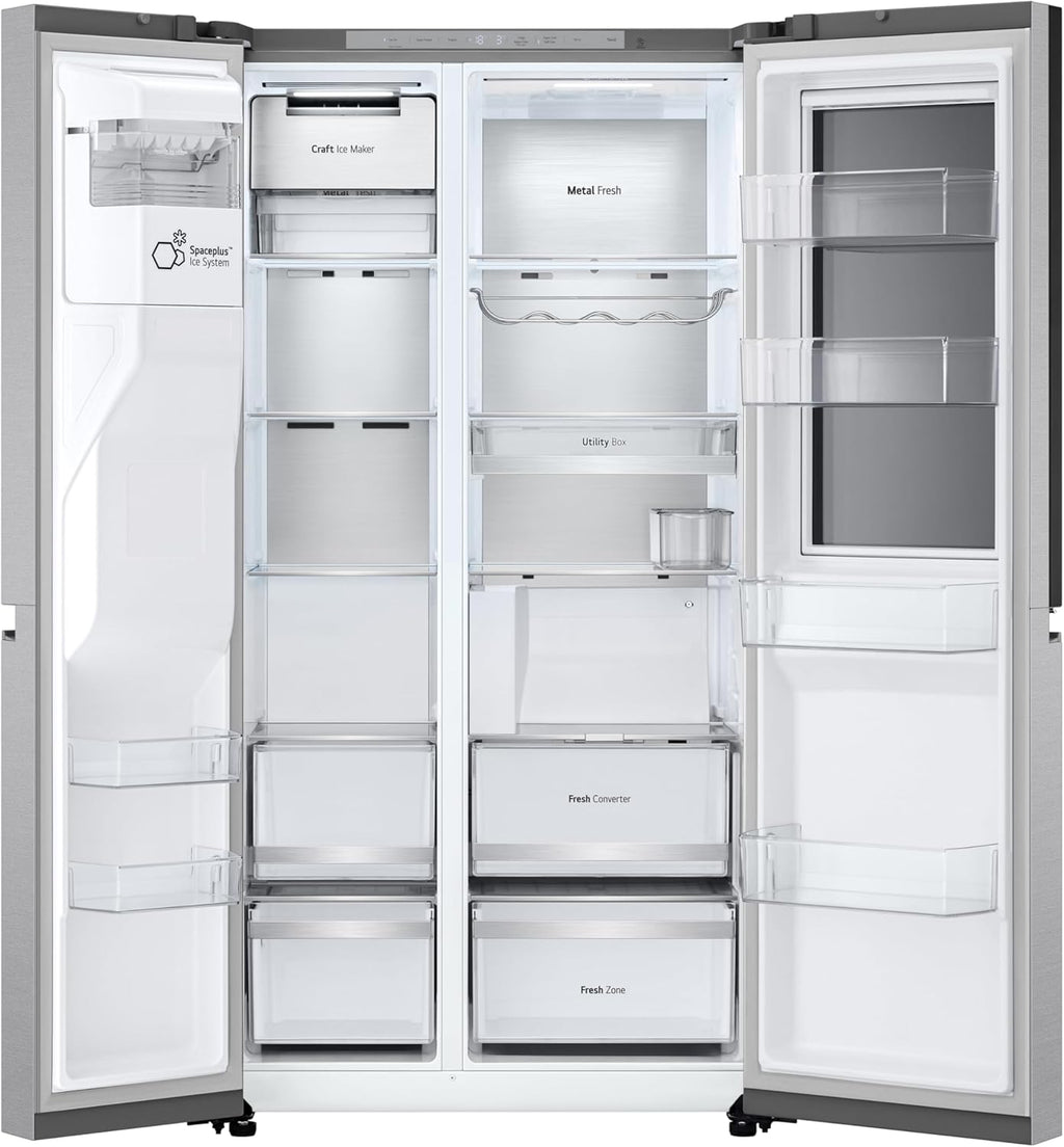 Frigorífico Side by Side LG GSGV81PYLL, Clase E, 635 L, Instaview, frigorífico con congelador, dispensador de hielo, hielo picado y agua, Total NoFrost, compresor Smart Inverter, Wi-Fi