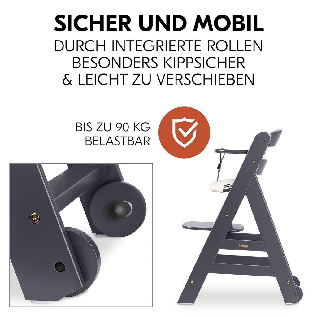 hauck Trona Beta+ Newborn Set Premium Dark Grey - Set de trona para bebé desde el nacimiento con accesorio para recién nacido Bouncer, cojín de asiento y bandeja - Gris oscuro