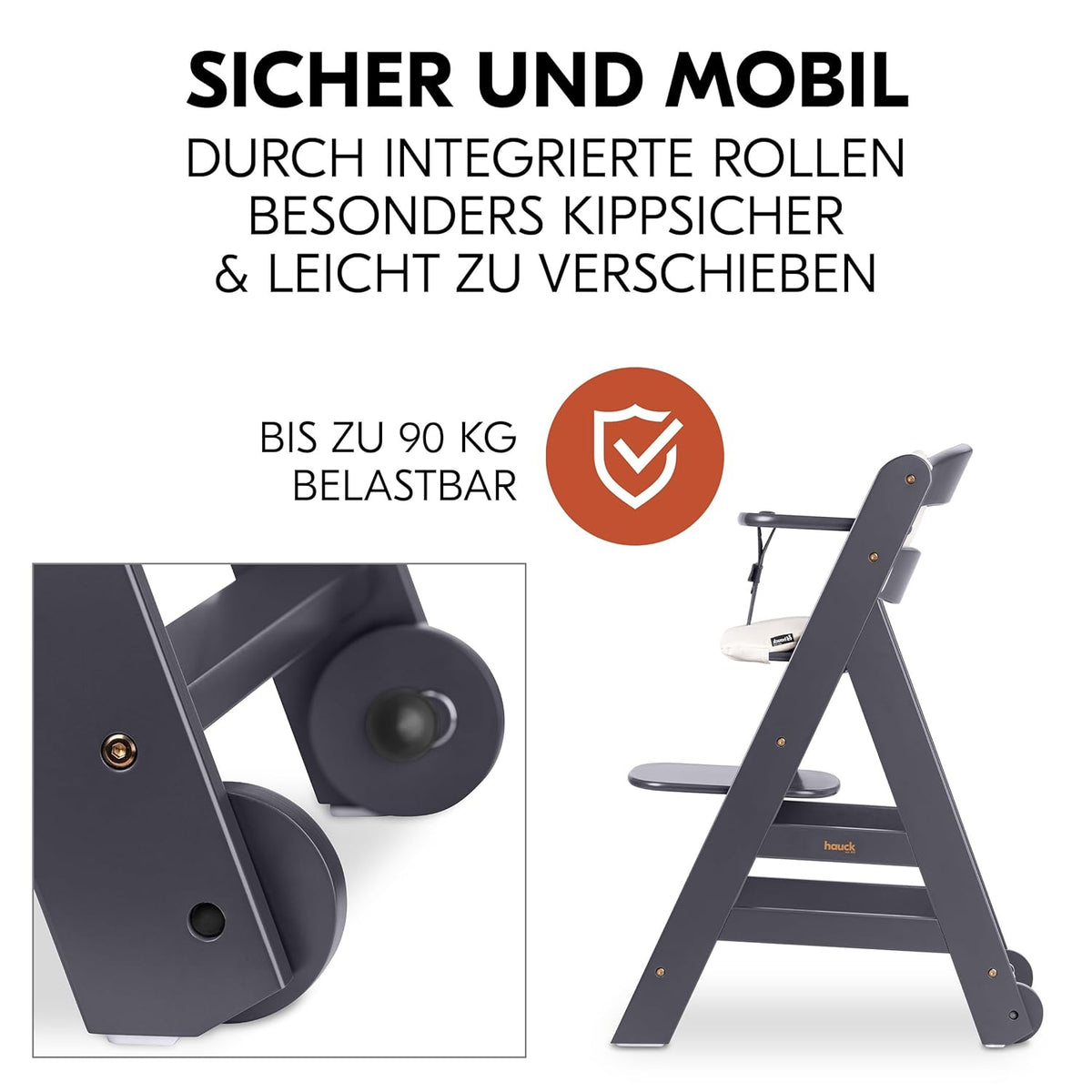 hauck Trona Beta+ Newborn Set Premium Dark Grey - Set de trona para bebé desde el nacimiento con accesorio para recién nacido Bouncer, cojín de asiento y bandeja - Gris oscuro