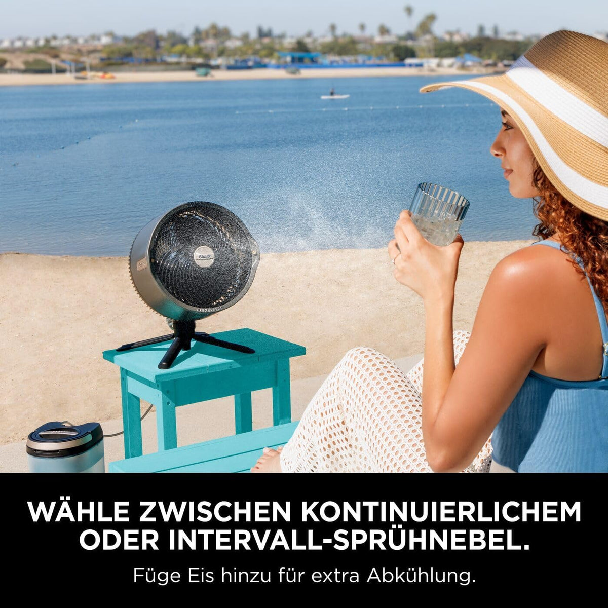 Ventilador Shark FlexBreeze silencioso, ventilador híbrido con y sin cable, portátil, para interiores y exteriores, resistente a los rayos UV y al agua, ultra potente, ultra silencioso, blanco FA220EU