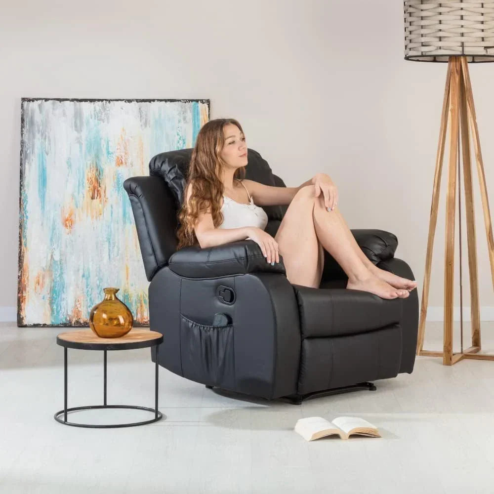 Don Descanso - Sillón Relax Masaje Calor Trevi Negro Reclinable 160º con 8 Motores Silenciosos, Calor Lumbar, Sistema de Masaje de 4 Zonas y Acabado en PU Anti-Cuarteo [Incluye Mando]. Ideal para Personas Mayores