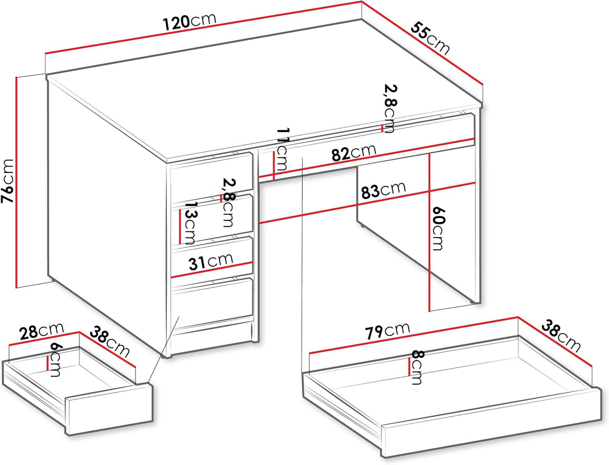 Escritorio Ada de Mirjan24, 5 cajones, escritorio para estudiantes, mesa de ordenador, escritorio infantil, mesa de trabajo, mesa para PC, habitación juvenil, habitación infantil (Nuez Okapi)