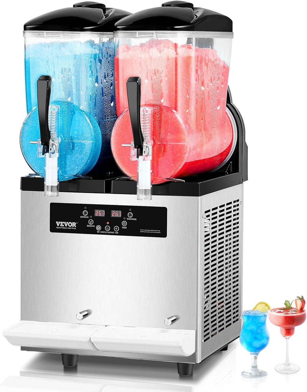 Máquina comercial de granizados VEVOR, máquina de doble depósito de 12 L x 2 para bebidas congeladas, máquina de granizados de acero inoxidable de 96 tazas con panel de botones, máquina de helado suave para fiestas, restaurantes, cafeterías y bares
