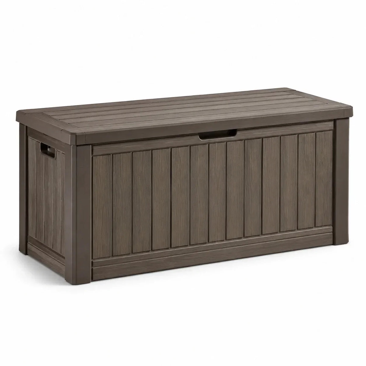 Baúl de jardín de plástico 120cm x 60cm x 55cm efecto madera marrón