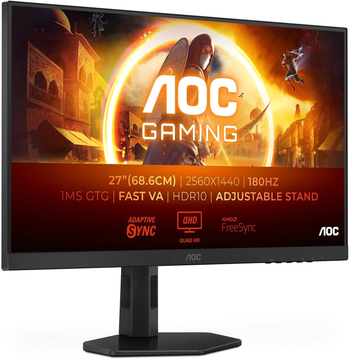 AOC Gaming Q27G4XD - Monitor QHD de 27 pulgadas, 180Hz, 1 ms, FreeSync Prem., G-Sync Comp., HDR400 (2560x1440, HDMI 2.0, DisplayPort 1.4, Hub USB) Negro
