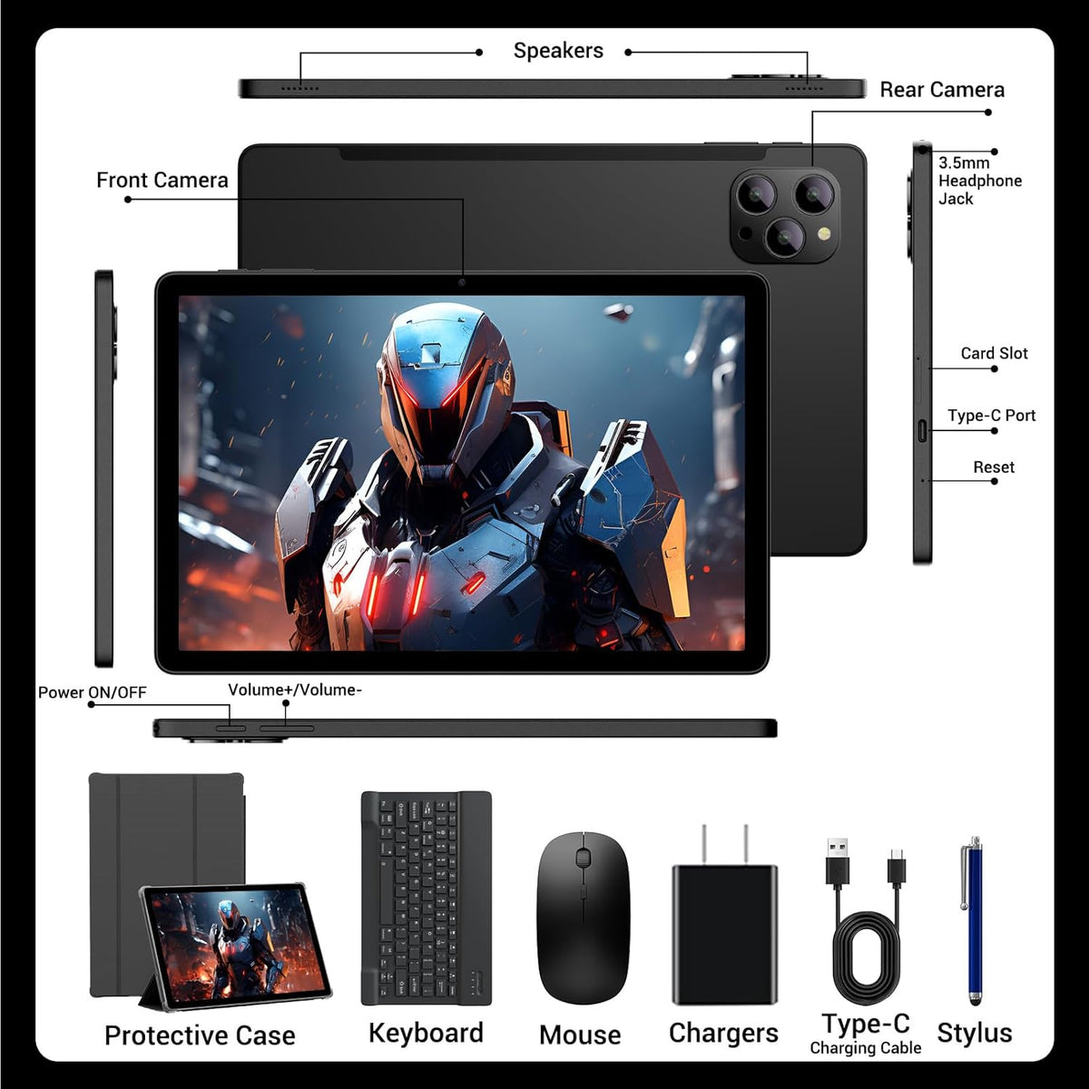 Tableta Android de 11 pulgadas, tableta táctil 16 con 4G LTE/5G WLAN, Octa-Core, 8000 mAh/20 W/36 GB+512 GB/TF 1 TB/13 MP+8 MP/GPS, tableta con teclado, negro