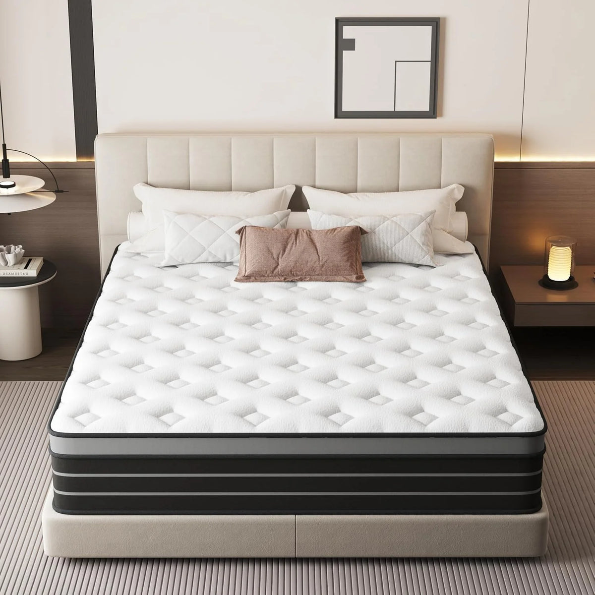 Materac CBAEC-RSN 120 x 200 cm, łóżko z tapicerowanym stelażem, twardość H3, odpowiedni dla dzieci i dorosłych, certyfikowany przez Öko-Tex, ergonomiczny materac 7-strefowy, wysokość 20 cm