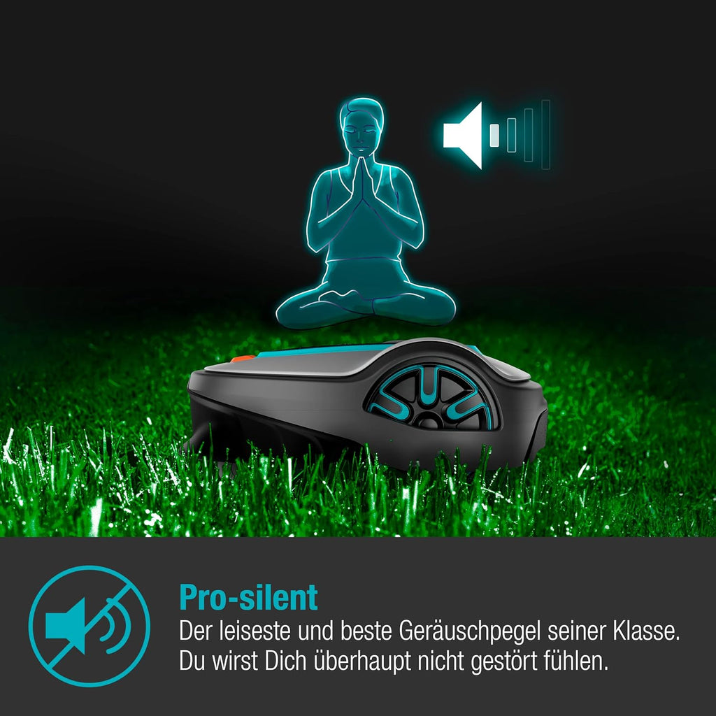 Robot cortacésped Gardena SILENO minimo 250 m²: cortacésped inteligente con conectividad óptima, programable mediante la aplicación Gardena Bluetooth, versión alemana (15201-20)