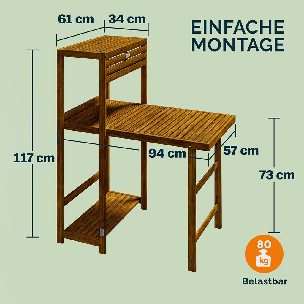 Set de balcón Casaria® para 2 personas, resistente a la intemperie, plegable, madera con certificación FSC®, capacidad de carga de 160 kg, 94x61x117 cm, para jardín, balcón, terraza, 3 piezas, muebles de balcón