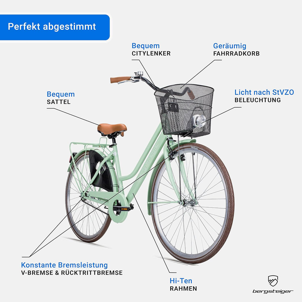 Bergsteiger Amsterdam Bicicleta de paseo para mujer de 26/28 pulgadas, estilo retro holandés, 1 velocidad