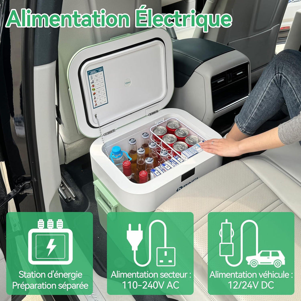 BINGI Nevera Eléctrica de Compresión para Coche de 22L con Enfriamiento Rápido - Refrigerador Portátil hasta -18°C, 12V/24V/220V, para Autocaravana, Furgoneta, Camión, Barco, Coche, Hogar, Camping