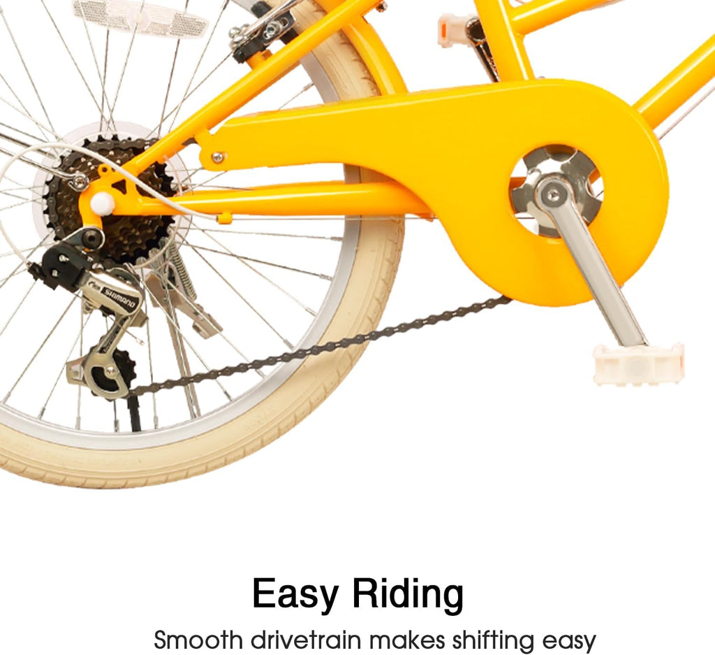 Glerc Missy 20, 24, 26 pulgadas bicicleta híbrida urbana tipo crucero para niñas, de 6 velocidades, con cesta de mimbre, para jóvenes mayores de 6 años, varios colores
