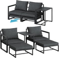 STEELSØN Asteri Sitzgruppe 5-teilig – Gartenmöbel Set mit 2 Sessel, 2 Hocker, 1 Tisch – Balkonlounge Metallgestell Schwarz – inkl. Sitzpolster anthrazit – Terrassenlounge für 2-4 Personen – wetterfest