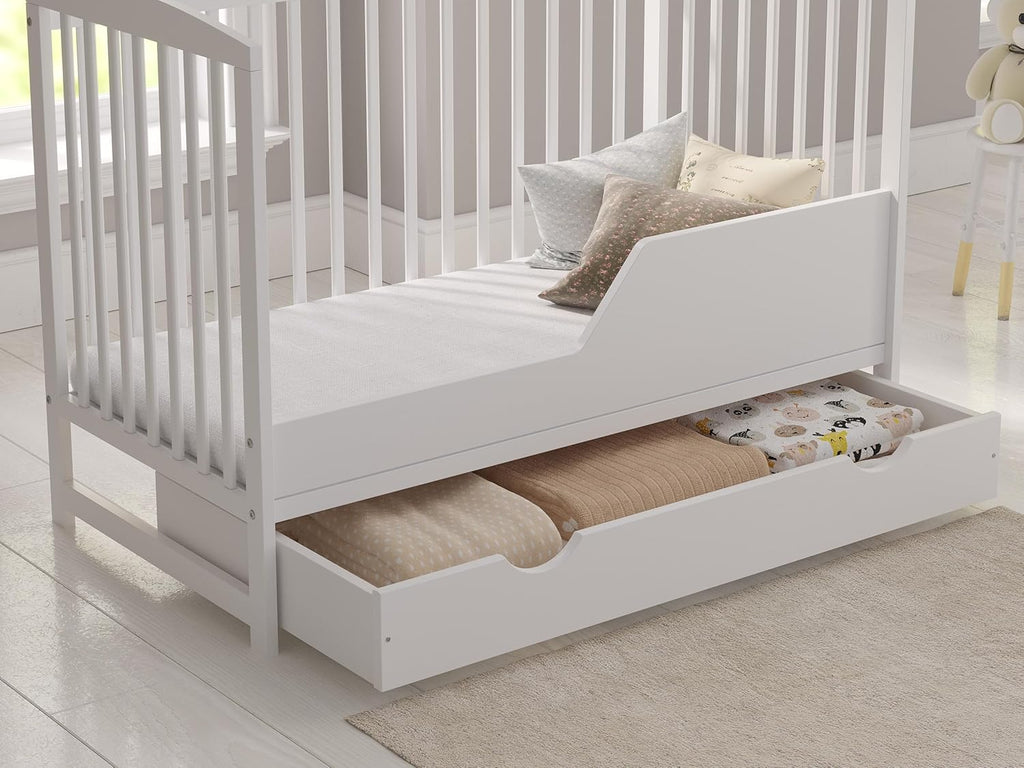 Cuna colecho Love For Sleep 120x60 cm con colchón de espuma, color blanco, modelo Jacob - Cuna de madera para bebé, cuna convertible, cama infantil con barrotes