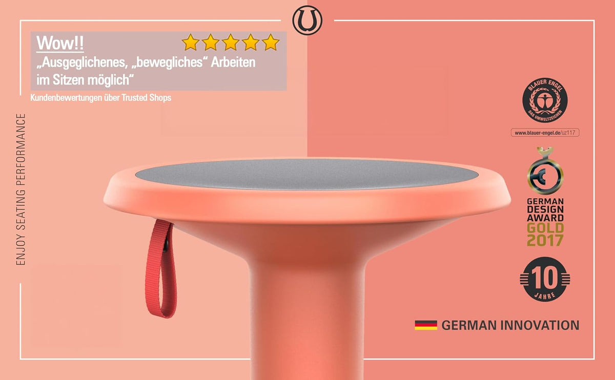 Interstuhl UPis1 - taburete ergonómico con efecto oscilante - altura regulable - taburete con base antideslizante y protección antivuelco - taburete de oficina (naranja salmón, taburete de diseño UP)