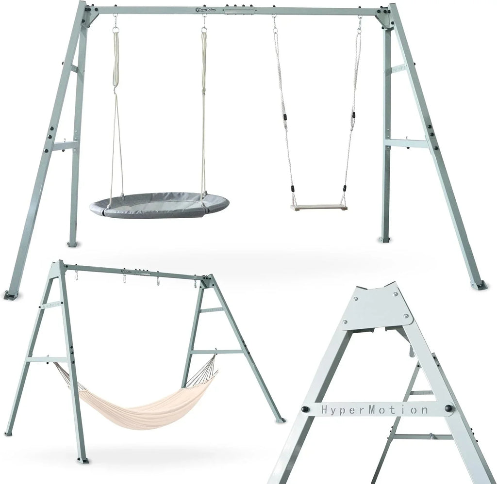 Columpio doble con estructura de acero ZEST SWING HYP2014, capacidad de carga de 180 kg, con columpio nido y hamaca para jardín