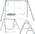 Columpio doble con estructura de acero ZEST SWING HYP2014, capacidad de carga de 180 kg, con columpio nido y hamaca para jardín