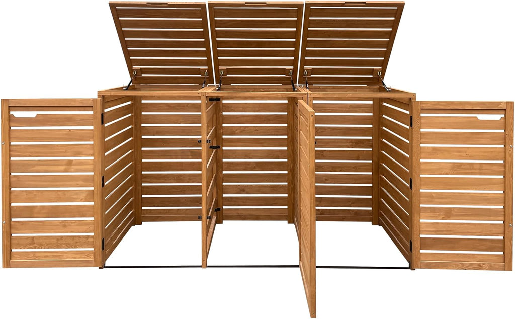 AXI Lex Cubrecontenedor de madera marrón | Cerramiento para 3 cubos de basura - 240-720 L | Caja de almacenaje para cubos de basura