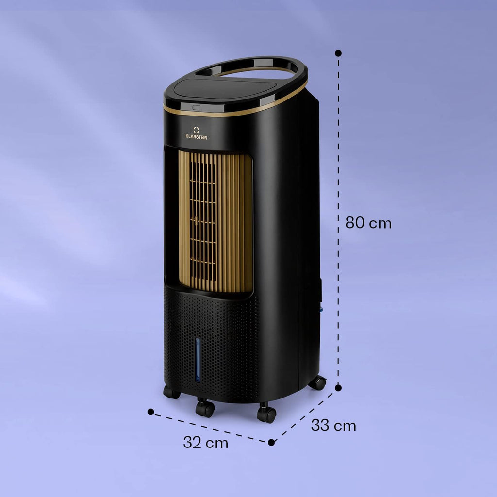 Enfriador de aire Klarstein con refrigeración por agua, enfriador evaporativo 4 en 1 silencioso, humidificador, ventilador y modo nocturno, aire acondicionado portátil de 7 L, enfriador de aire de 65 W, flujo de aire refrigerante de 330 m³/h