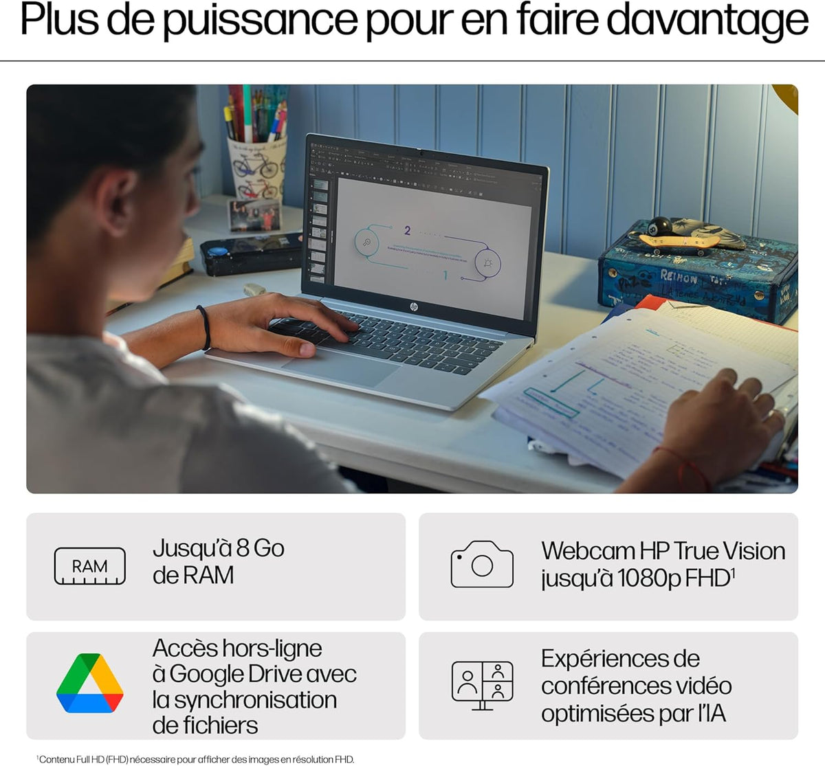 HP Chromebook 14a-nf0001sf Portátil 14" HD, PC Portátil (Intel Celeron N100, RAM 4 GB, Flash 128 GB, Intel Iris XE, Chrome OS), Ordenador Plateado, Teclado AZERTY