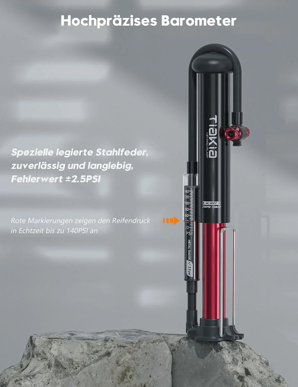 Bomba de pie para bicicleta con manómetro 220 PSI, minibomba de aire de aluminio compatible con válvulas Schrader, Presta y Dunlop, portátil