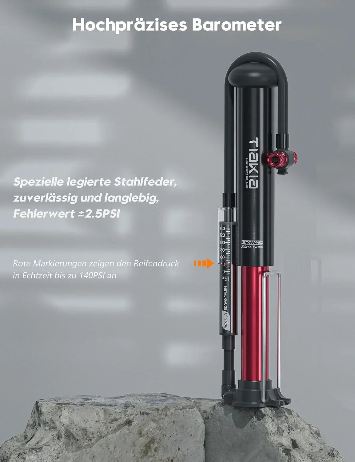Bomba de pie para bicicleta con manómetro 220 PSI, minibomba de aire de aluminio compatible con válvulas Schrader, Presta y Dunlop, portátil