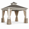 Cenador de jardín de madera, aluminio y poliéster con tejas asfálticas 3x3m Beige/Marrón