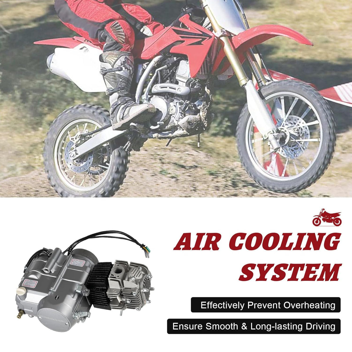 Motor de 4 tiempos CRF50 125CC para Dirt Bike Pitbike, motor monocilíndrico con refrigeración por aire y embrague manual para motocicletas Dirt Bike con arranque a pedal (Kick Start).