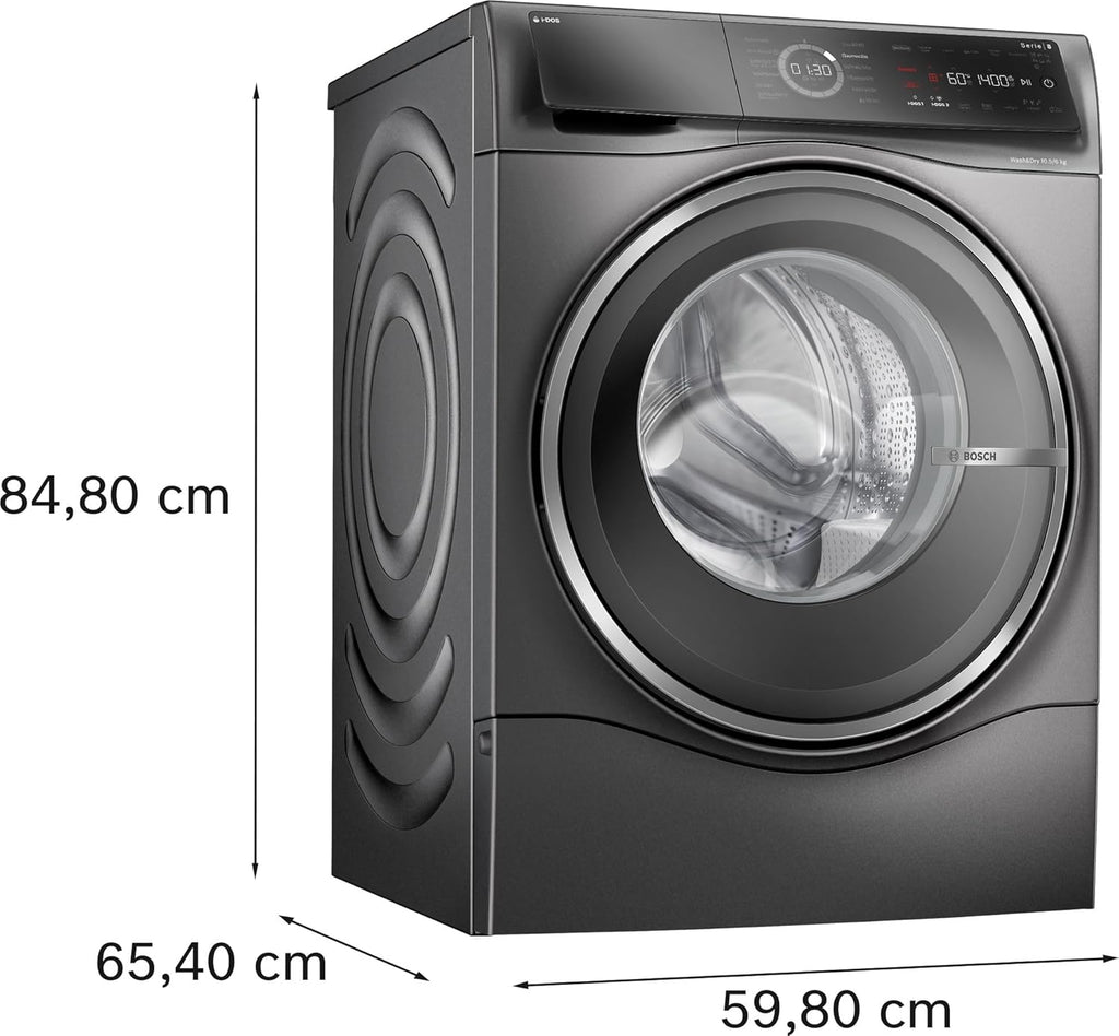 Bosch WNC254AS0, Serie 8, lavadora-secadora inteligente, 10,5 kg de lavado y 6 kg de secado, 1400 rpm, dosificación automática de detergente i-Dos, elimina 16 tipos de manchas, IronAssist con función de vapor, AutoDry