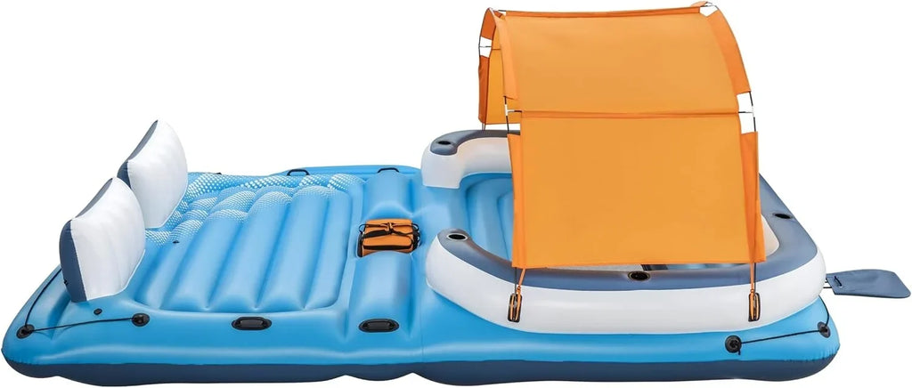 Isla flotante Tropical Breeze 43105 para 6 personas de 389 x 274 cm con toldo, bolsa térmica, 6 posavasos y parche de reparación
