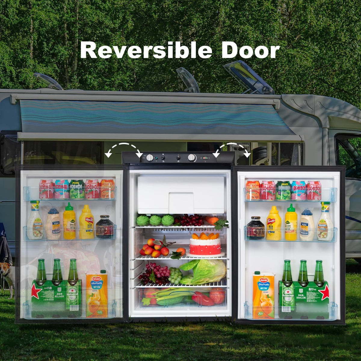Refrigerador a gas SMETA con congelador, refrigerador de camping a gas, combinación de refrigerador y congelador de 100 L, refrigerador silencioso, 12 V 230 V gas propano para casa de vacaciones, caravana, autocaravana, garaje, negro