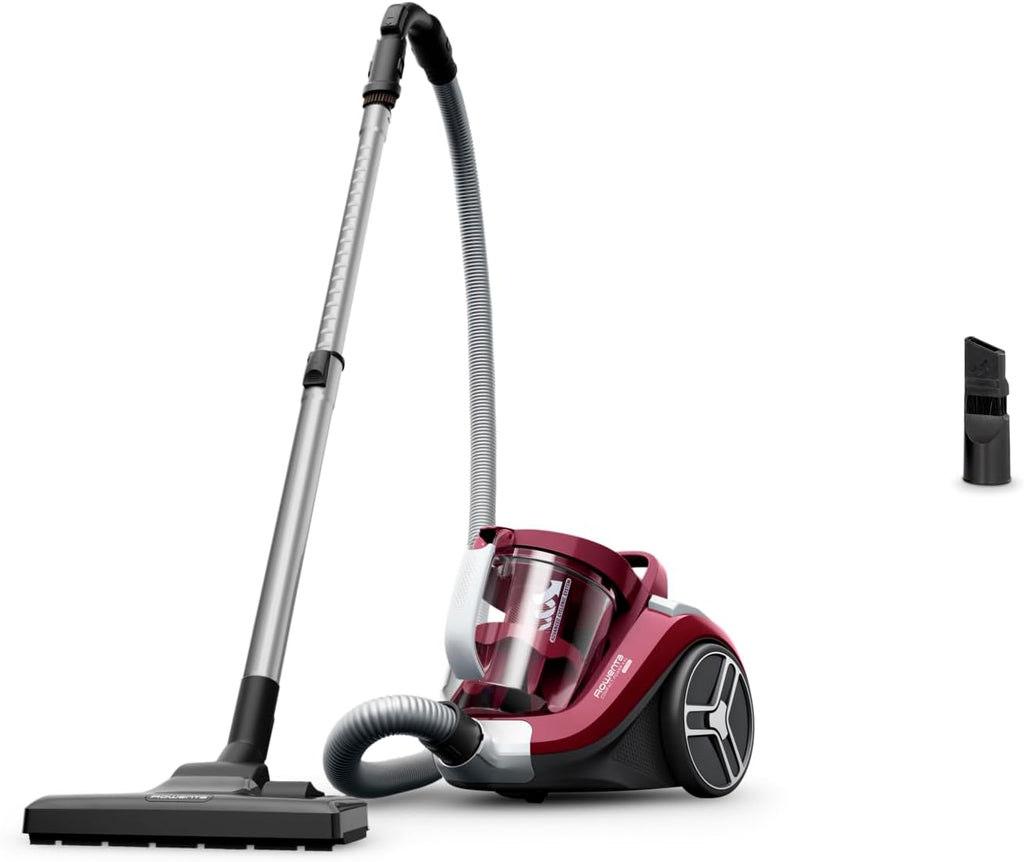 Aspirador sin bolsa Rowenta Compact Power XXL, motor de bajo consumo de 900 W máx., alto nivel de filtración, depósito de polvo XXL de 2,5 L, compacto RO4B23EA, color burdeos