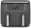 Freidora de aire digital de doble zona Ninja, 2 cajones, 6 en 1, freidora de aire sin aceite, 7,6 L, freír con aire, Max Crisp, asar, hornear, recalentar, cestas aptas para lavavajillas, gris metálico DZ300EU