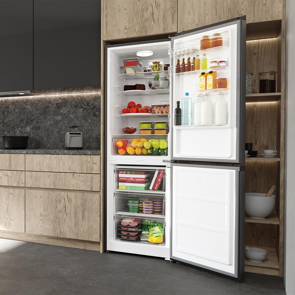 Cecotec Bolero CoolMarket Frigorífico Combinado 2 Puertas Combi 296 DF Dark E. 296L, 60cm de ancho, funciones FastCooling, FastFreezing y DeFrost, interior LED, Dark Inox