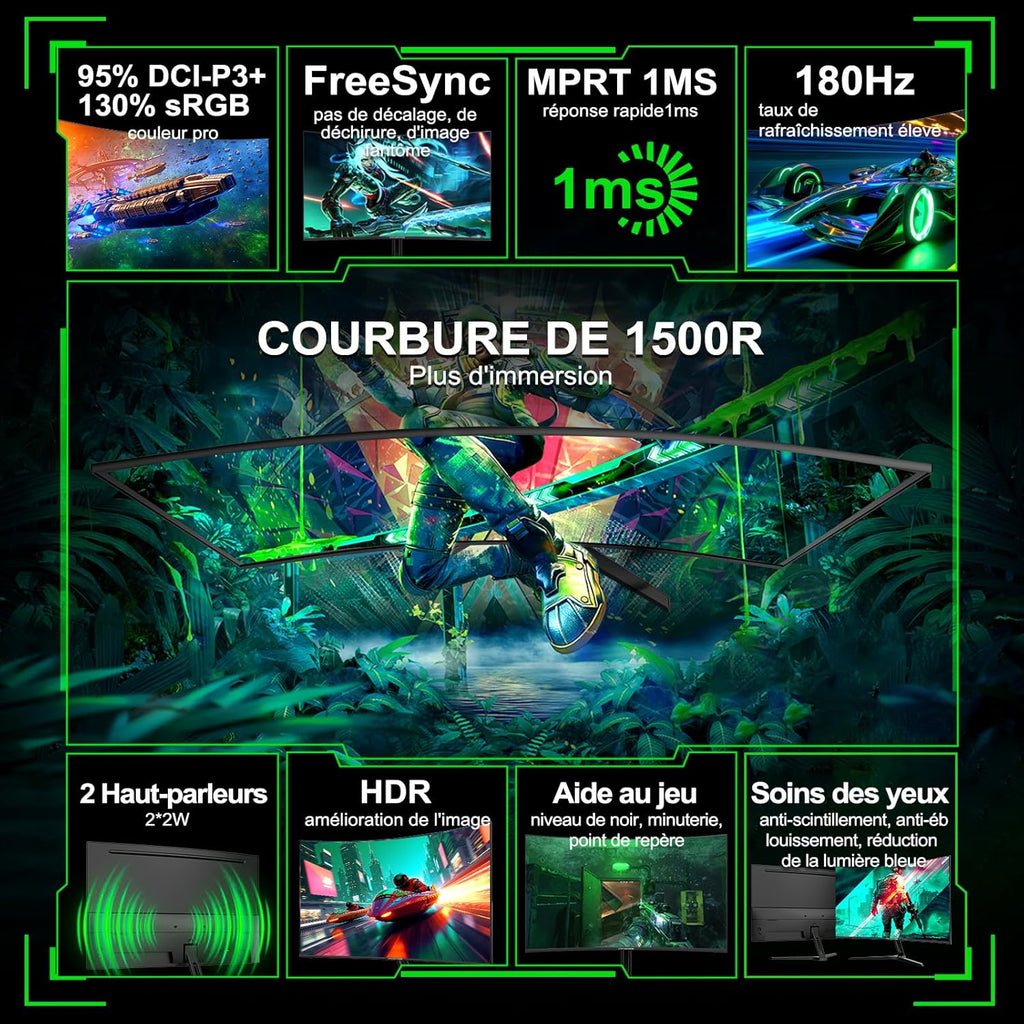 Monitor Gamer Curvo Minifire de 27 pulgadas, 180Hz, 1500R, FHD (1920 x 1080), MPRT 1ms, 130% sRGB, con altavoces y panel VA (MFG27C1)