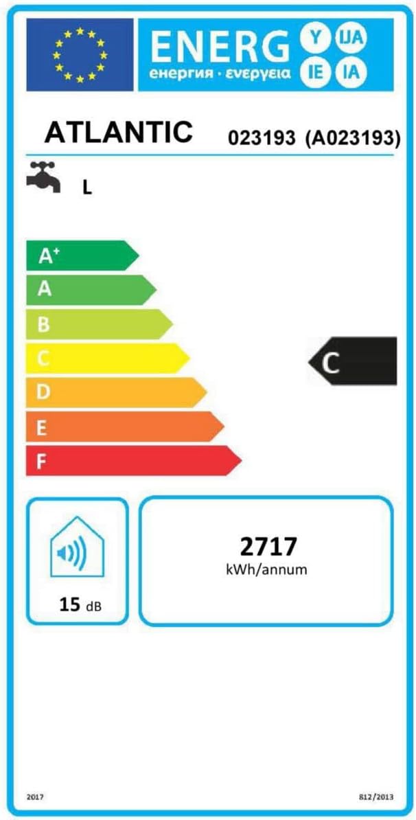 Calentador de agua blindado Chaufféo horizontal mural - Atlantic - 200L - Monofásico - Clase energética sanitaria: C