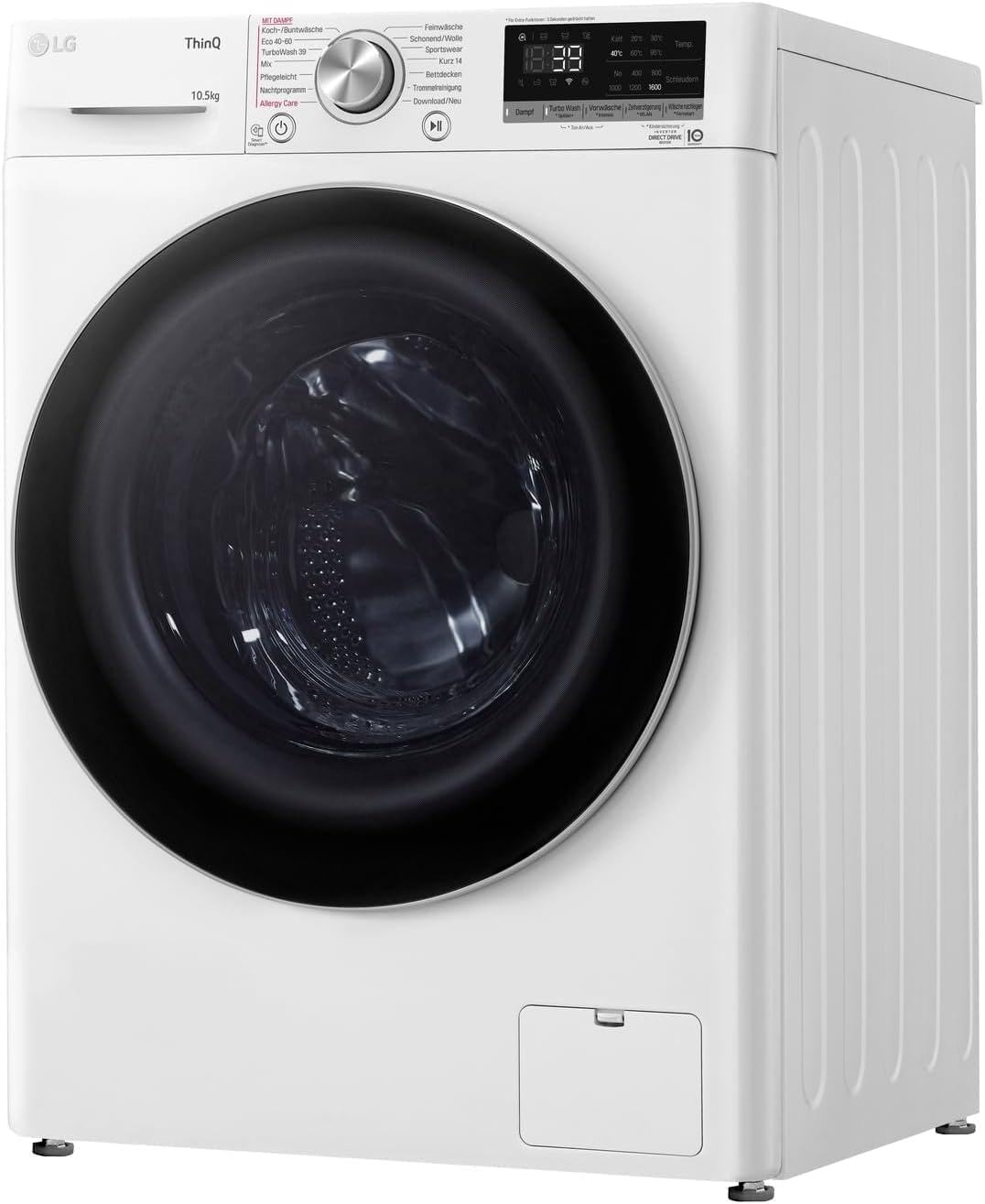 LG F4WV7080, Clase A, lavadora de carga frontal 8 kg, 1400 rpm, AI Direct Drive, Wi-Fi, limpieza profunda con vapor, gran capacidad, TRIPLE A, puerta exterior de cristal templado, 62 x 60 x 85 cm, blanco