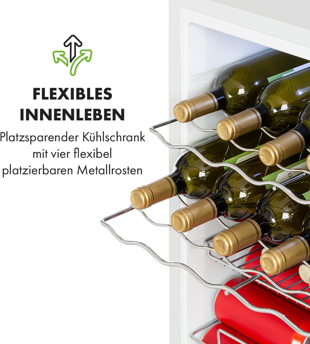 Mininevera Klarstein con puerta de cristal para habitaciones, refrigerador de bebidas con estantes ajustables, pequeño de 80 litros, frigorífico silencioso para interiores/exteriores