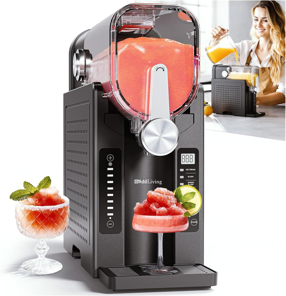 Máquina de granizados para casa | Slushy Maker y heladera con 6 programas | Máquina de granizados de 2,6 L para cócteles, granizados, helado suave, frappé, batidos | Autolimpiable | Negro/Plata